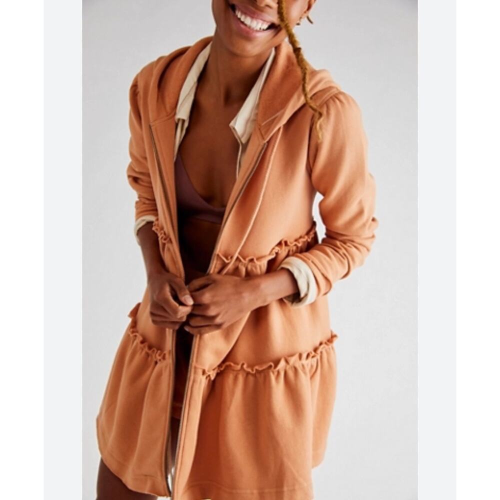 Free People‎ Run Run Cardi Hoodie Tunic Top Burnt Orange ( L )
